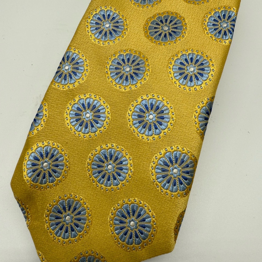 Ike Behar Yellow Gold and Blue Floral Patterned Tie Modern office formal wedding